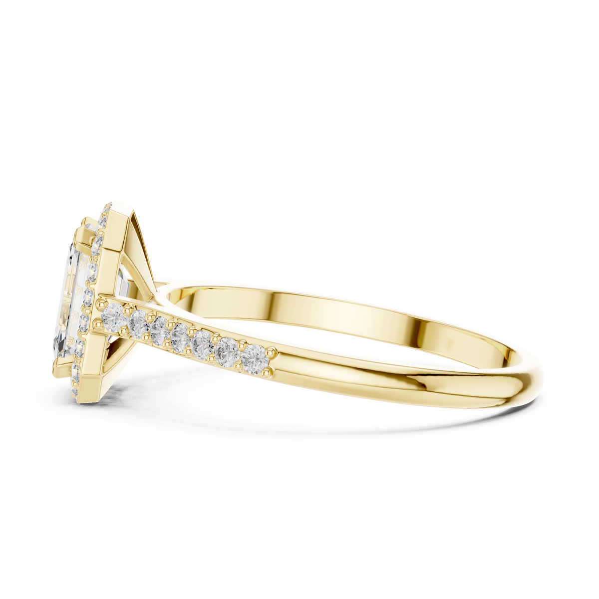 0.85 Ct Emerald Cut Halo Pave Solitaire Lab Grown Diamond Ring