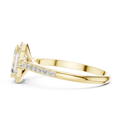 0.85 Ct Emerald Cut Halo Pave Solitaire Lab Grown Diamond Ring
