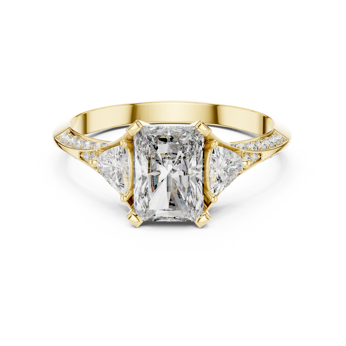 1.20 Ct Radiant-Trillion Cut Pave Set Three-Stone Solitaire Lab Grown Diamond Ring