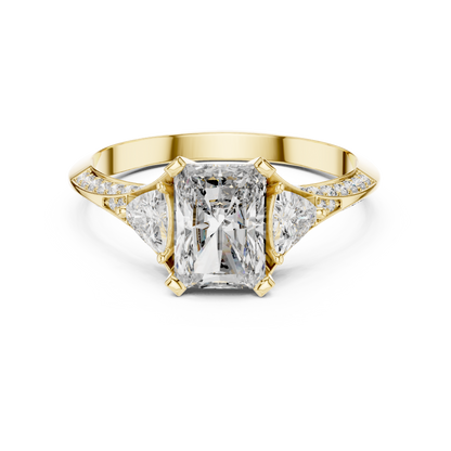 1.20 Ct Radiant-Trillion Cut Pave Set Three-Stone Solitaire Lab Grown Diamond Ring