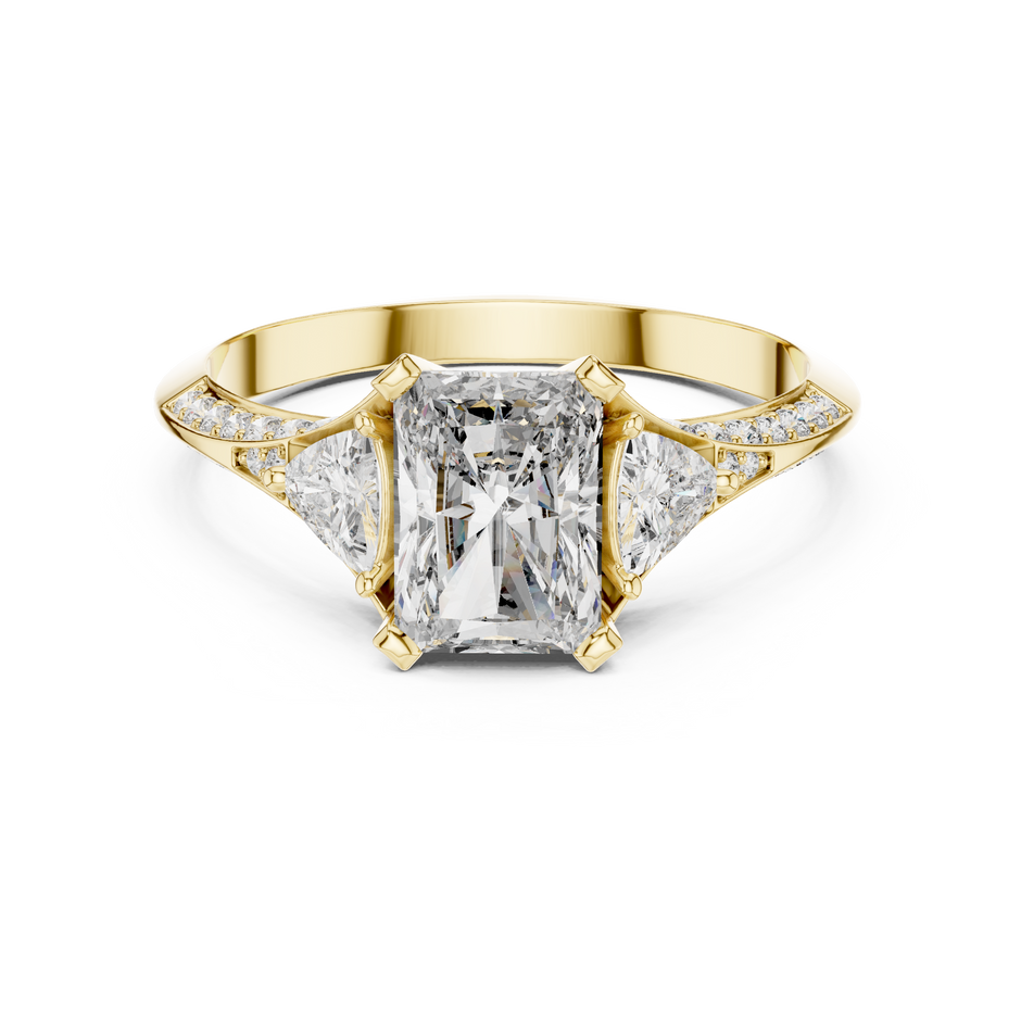 1.20 Ct Radiant-Trillion Cut Pave Set Three-Stone Solitaire Lab Grown Diamond Ring