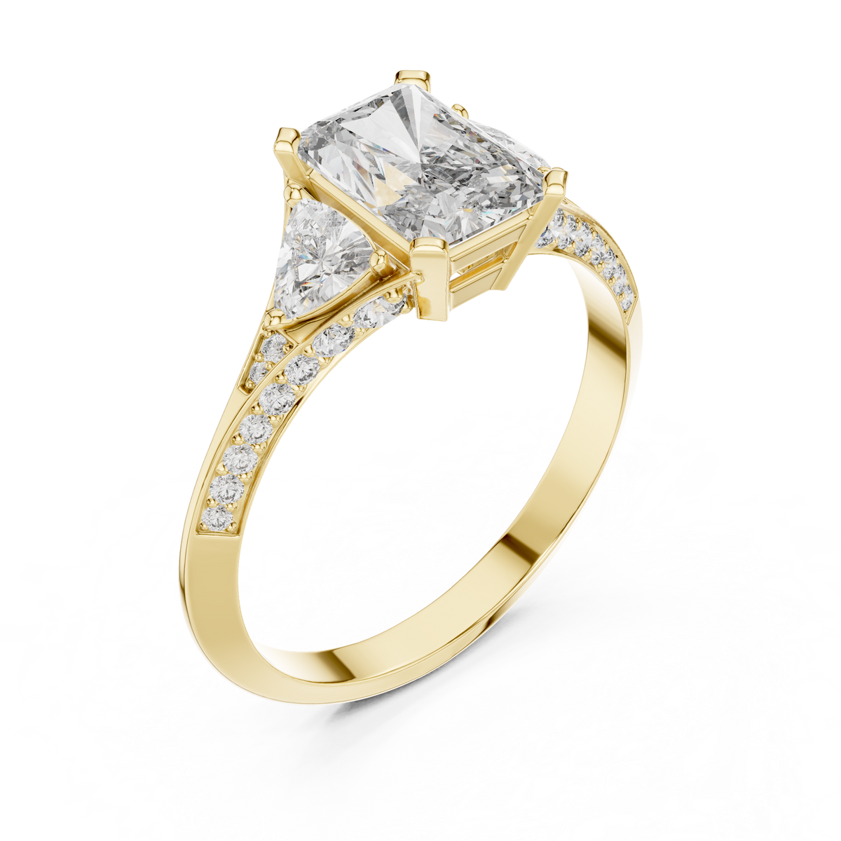 1.20 Ct Radiant-Trillion Cut Pave Set Three-Stone Solitaire Lab Grown Diamond Ring