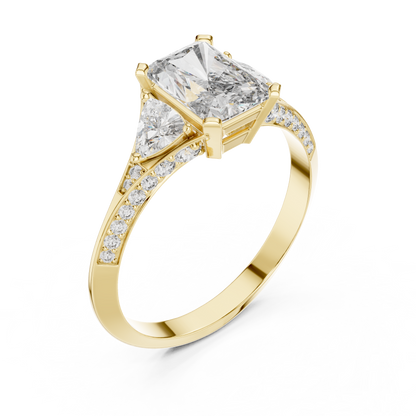 1.20 Ct Radiant-Trillion Cut Pave Set Three-Stone Solitaire Lab Grown Diamond Ring