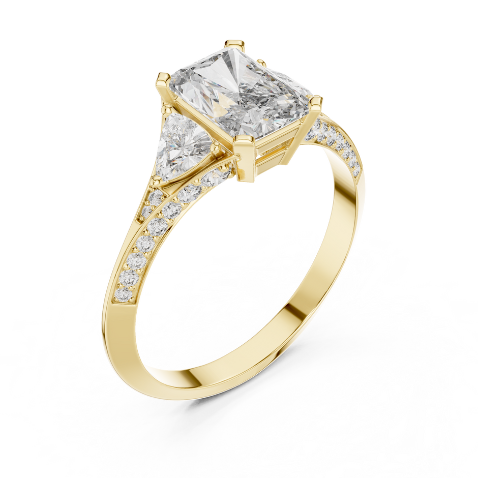 1.20 Ct Radiant-Trillion Cut Pave Set Three-Stone Solitaire Lab Grown Diamond Ring