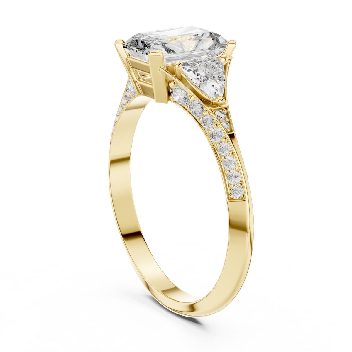 1.20 Ct Radiant-Trillion Cut Pave Set Three-Stone Solitaire Lab Grown Diamond Ring