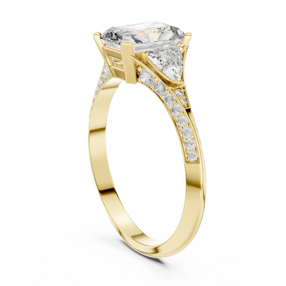 1.20 Ct Radiant-Trillion Cut Pave Set Three-Stone Solitaire Lab Grown Diamond Ring