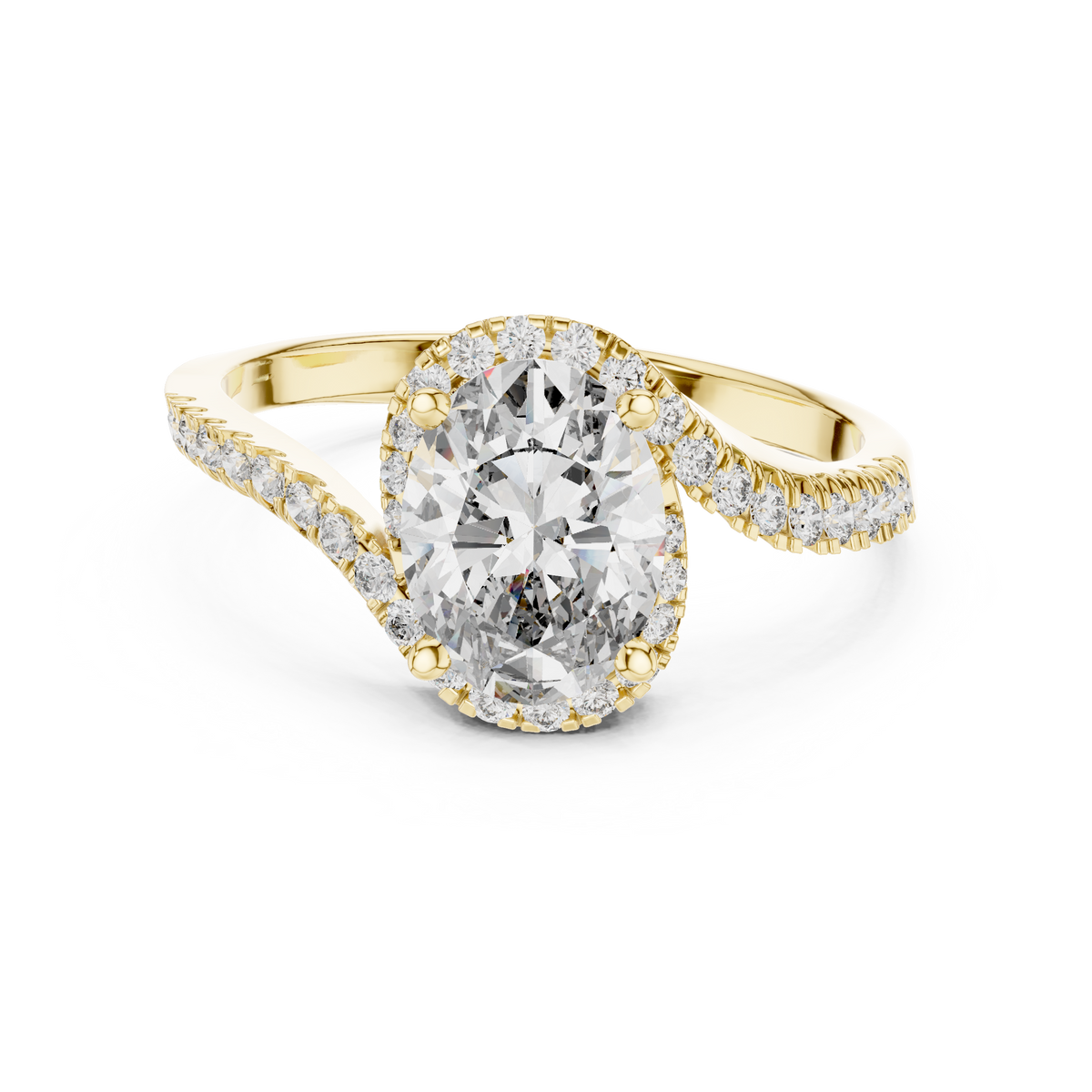 1.00 Ct Oval Cut Halo Pave Set Solitaire Lab Grown Diamond Ring