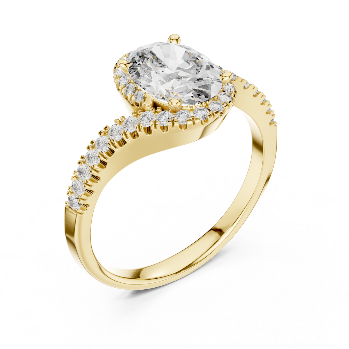 1.00 Ct Oval Cut Halo Pave Set Solitaire Lab Grown Diamond Ring