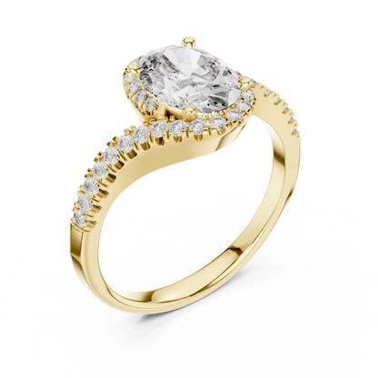 1.00 Ct Oval Cut Halo Pave Set Solitaire Lab Grown Diamond Ring