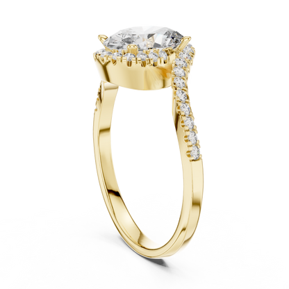 1.00 Ct Oval Cut Halo Pave Set Solitaire Lab Grown Diamond Ring