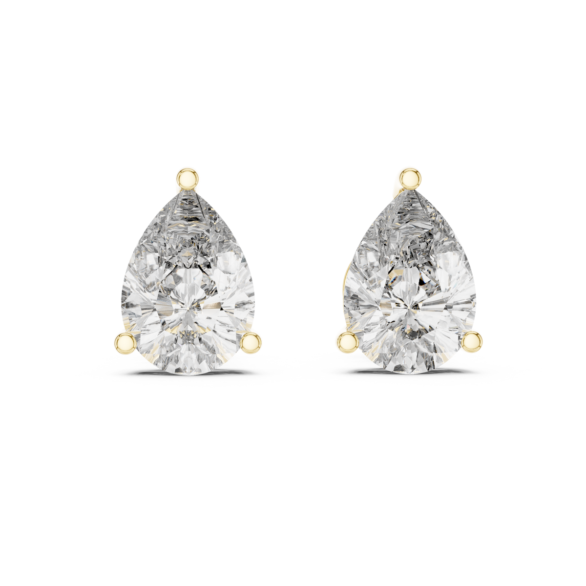 1.75ct Each Pear Cut Lab Grown Diamond Three Prong Solitaire Stud Earrings