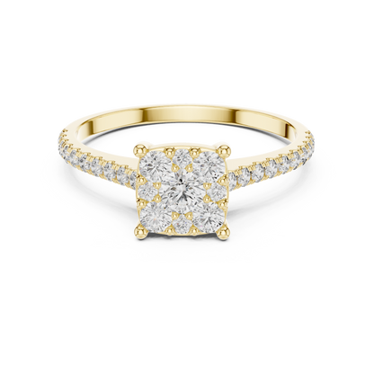 Cushion Cluster Lab-Grown Diamond Engagement Ring with Pavé Band