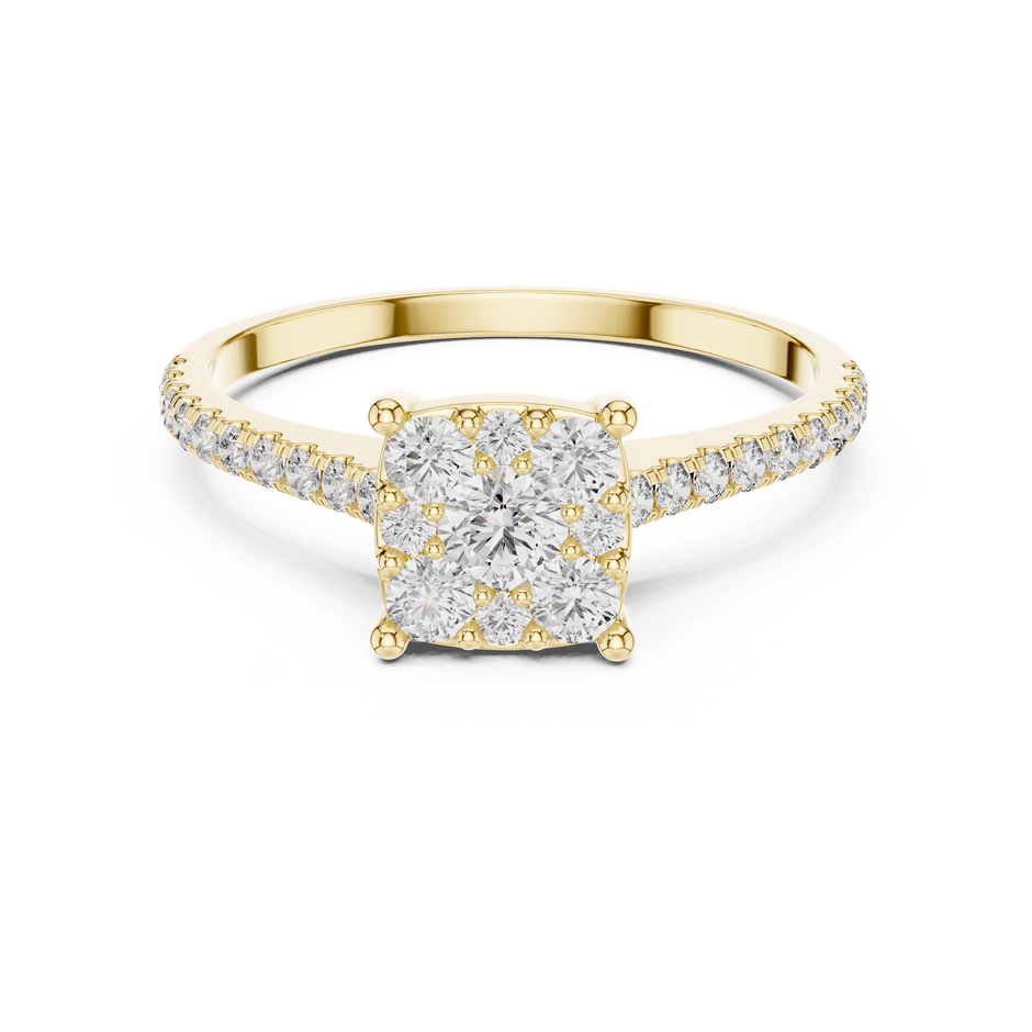 Cushion Cluster Lab-Grown Diamond Engagement Ring with Pavé Band