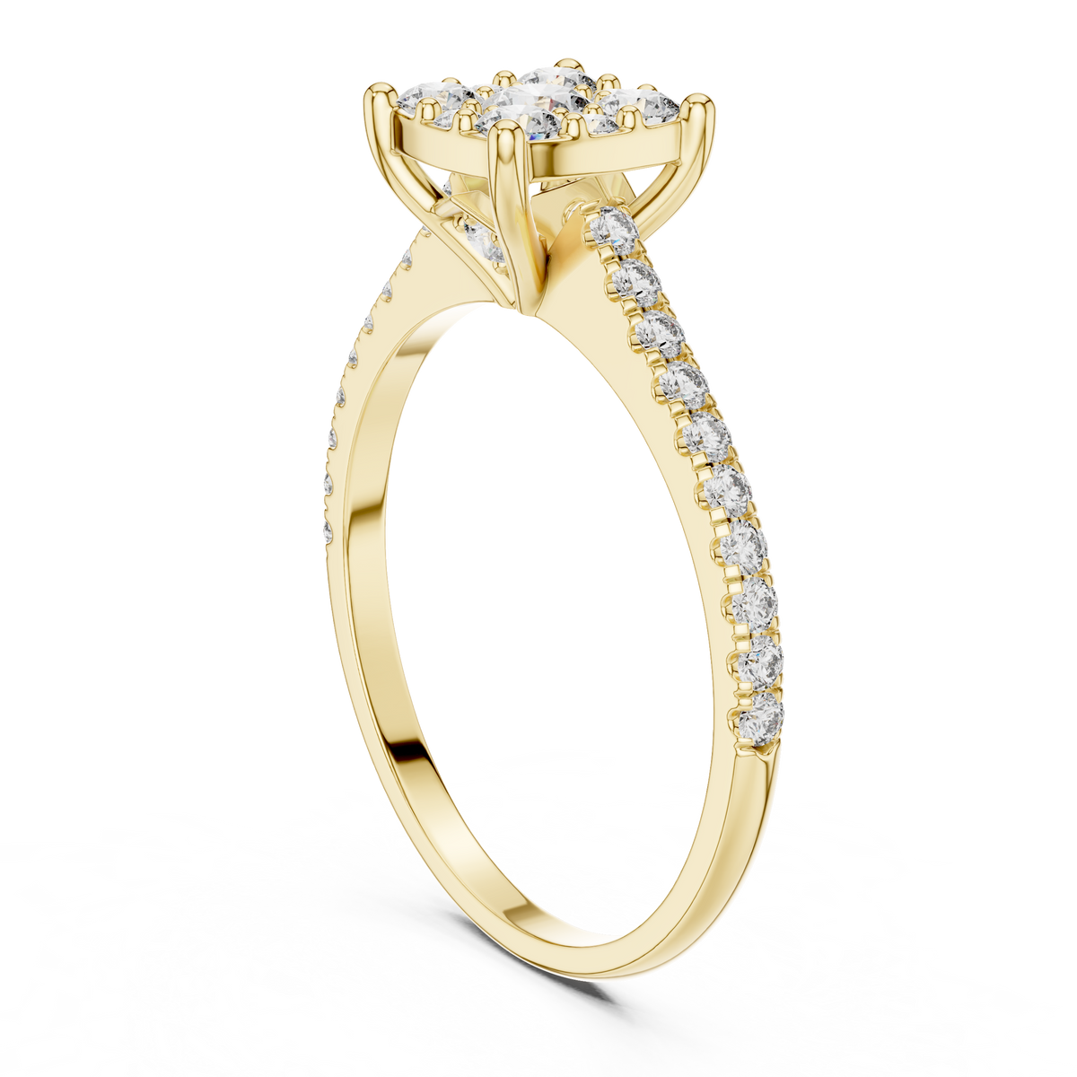 Cushion Cluster Lab-Grown Diamond Engagement Ring with Pavé Band
