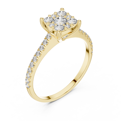 Cushion Cluster Lab-Grown Diamond Engagement Ring with Pavé Band