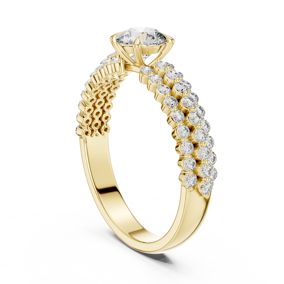 0.50ct Round Cut Lab-Grown Diamond Triple-Row Pavé Engagement Ring