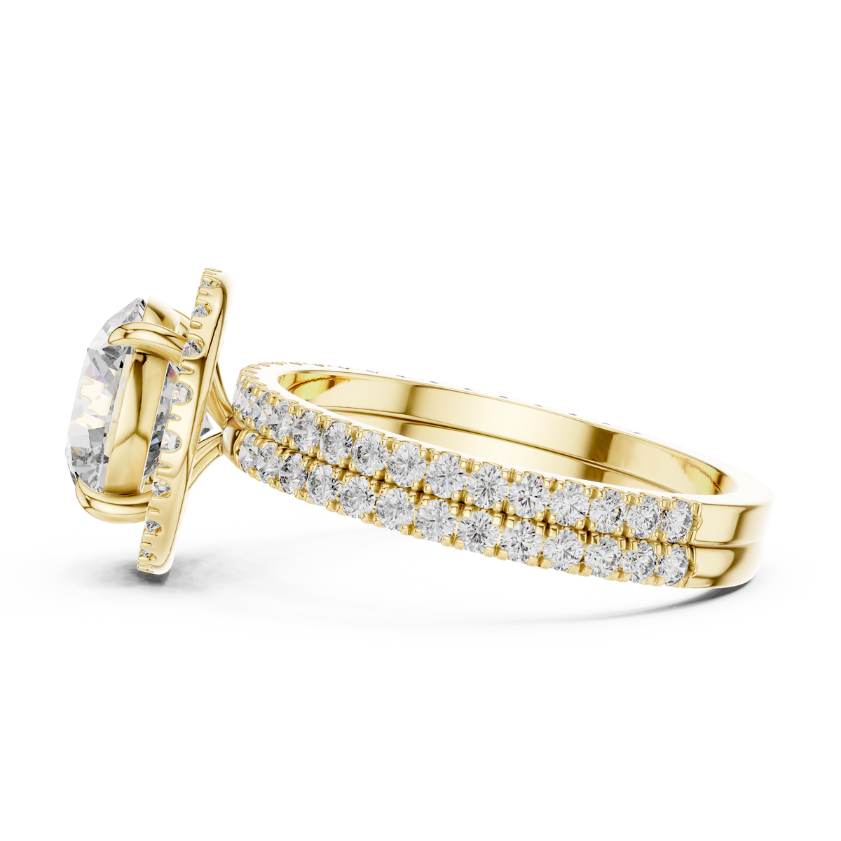 2ct Round Cut Lab-Grown Diamond Halo Engagement Ring with Double-Row Pavé Band