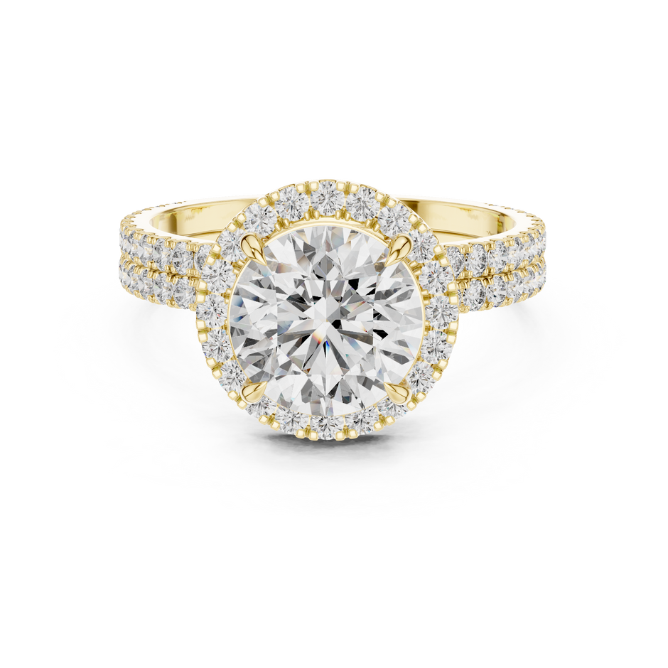 2ct Round Cut Lab-Grown Diamond Halo Engagement Ring with Double-Row Pavé Band