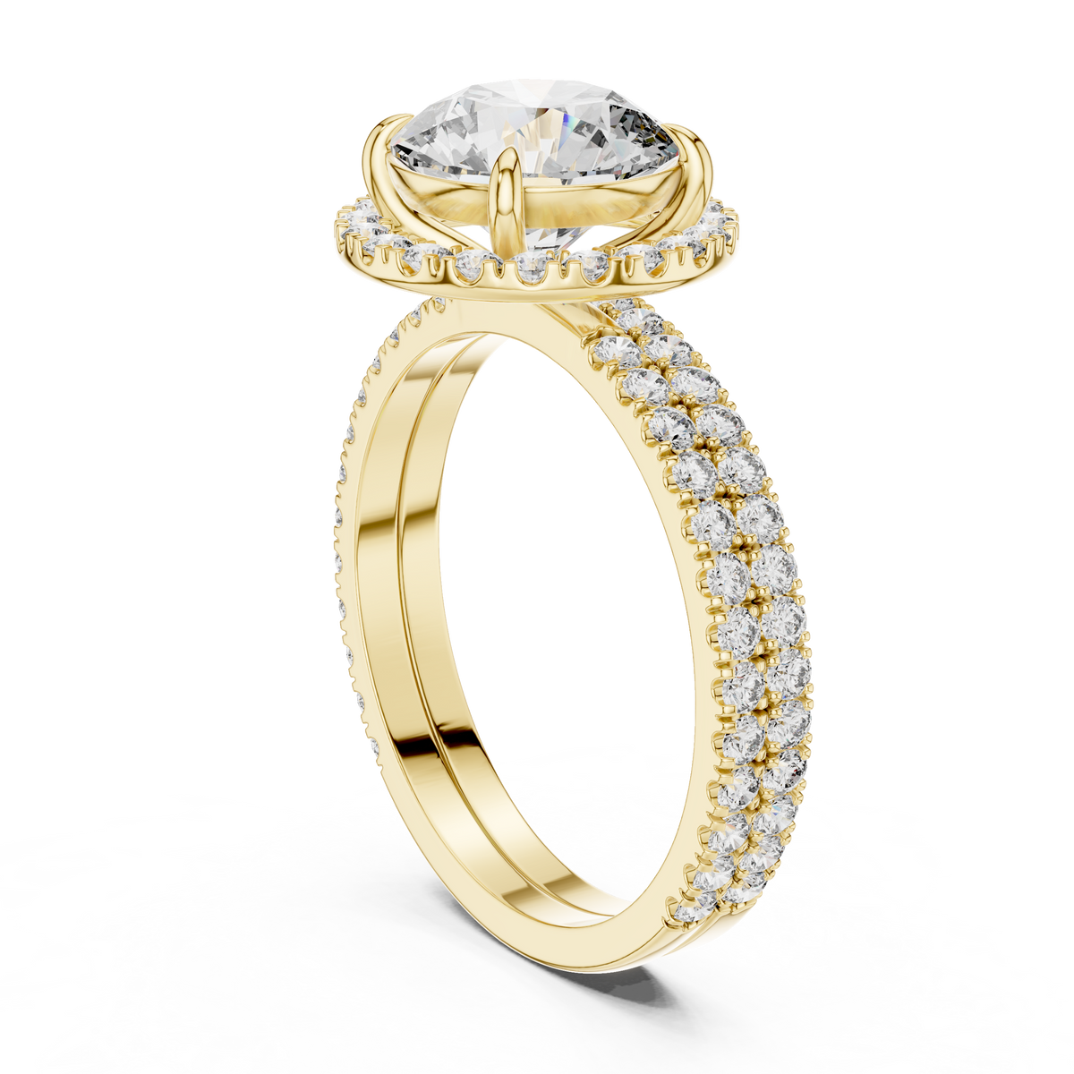 2ct Round Cut Lab-Grown Diamond Halo Engagement Ring with Double-Row Pavé Band