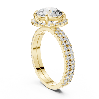 2ct Round Cut Lab-Grown Diamond Halo Engagement Ring with Double-Row Pavé Band