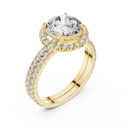 2ct Round Cut Lab-Grown Diamond Halo Engagement Ring with Double-Row Pavé Band
