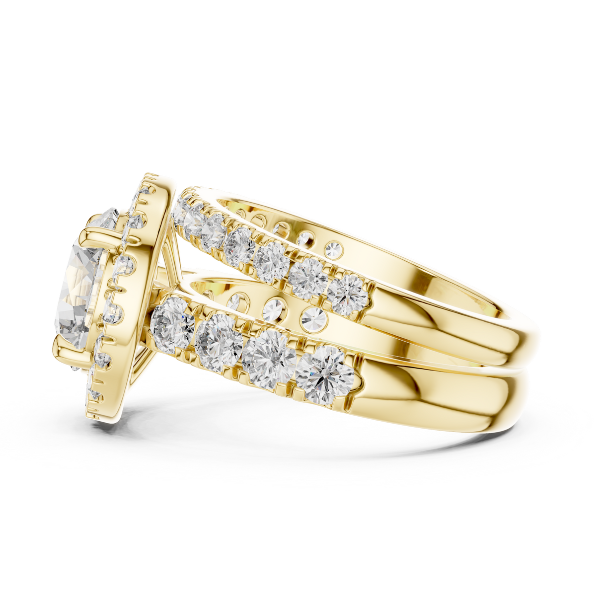 3ct Round Cut Lab-Grown Diamond Halo Engagement Ring and Matching Band Bridal Set