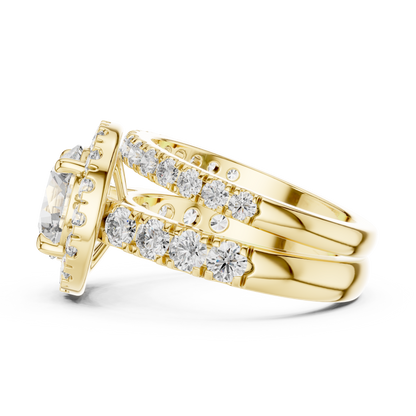 3ct Round Cut Lab-Grown Diamond Halo Engagement Ring and Matching Band Bridal Set