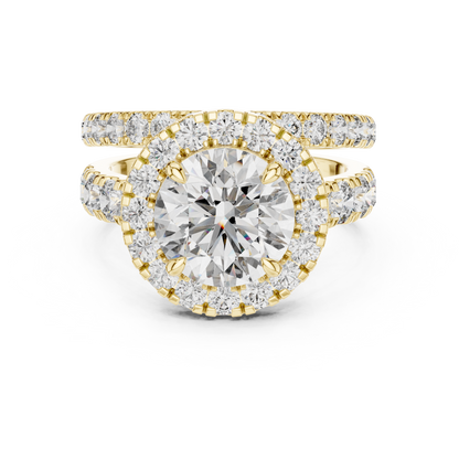 3ct Round Cut Lab-Grown Diamond Halo Engagement Ring and Matching Band Bridal Set