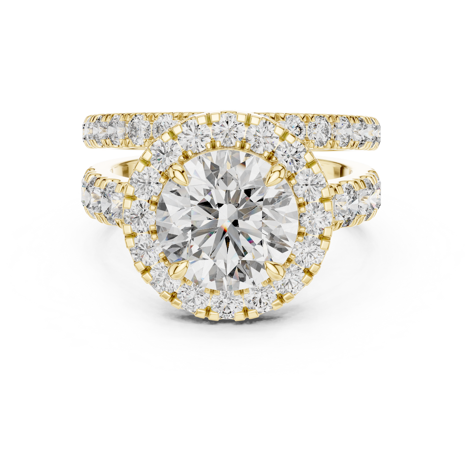 3ct Round Cut Lab-Grown Diamond Halo Engagement Ring and Matching Band Bridal Set