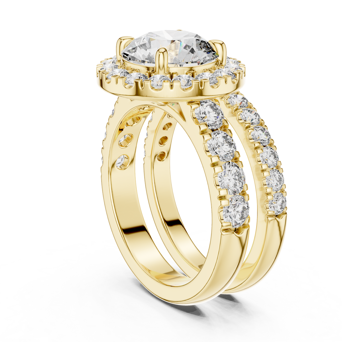 3ct Round Cut Lab-Grown Diamond Halo Engagement Ring and Matching Band Bridal Set