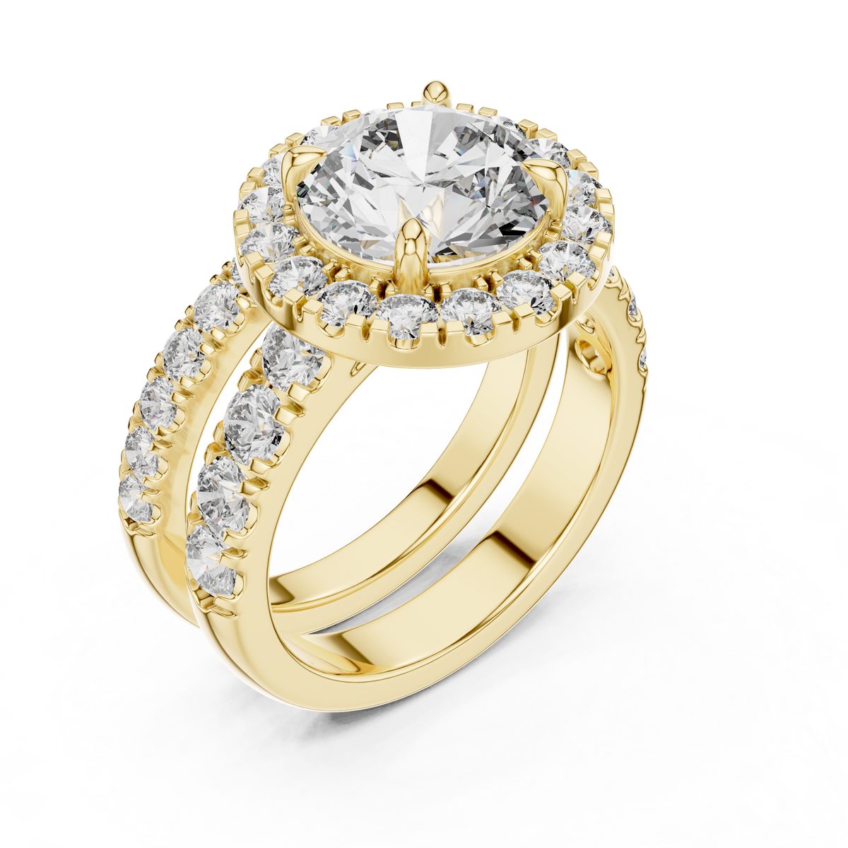 3ct Round Cut Lab-Grown Diamond Halo Engagement Ring and Matching Band Bridal Set