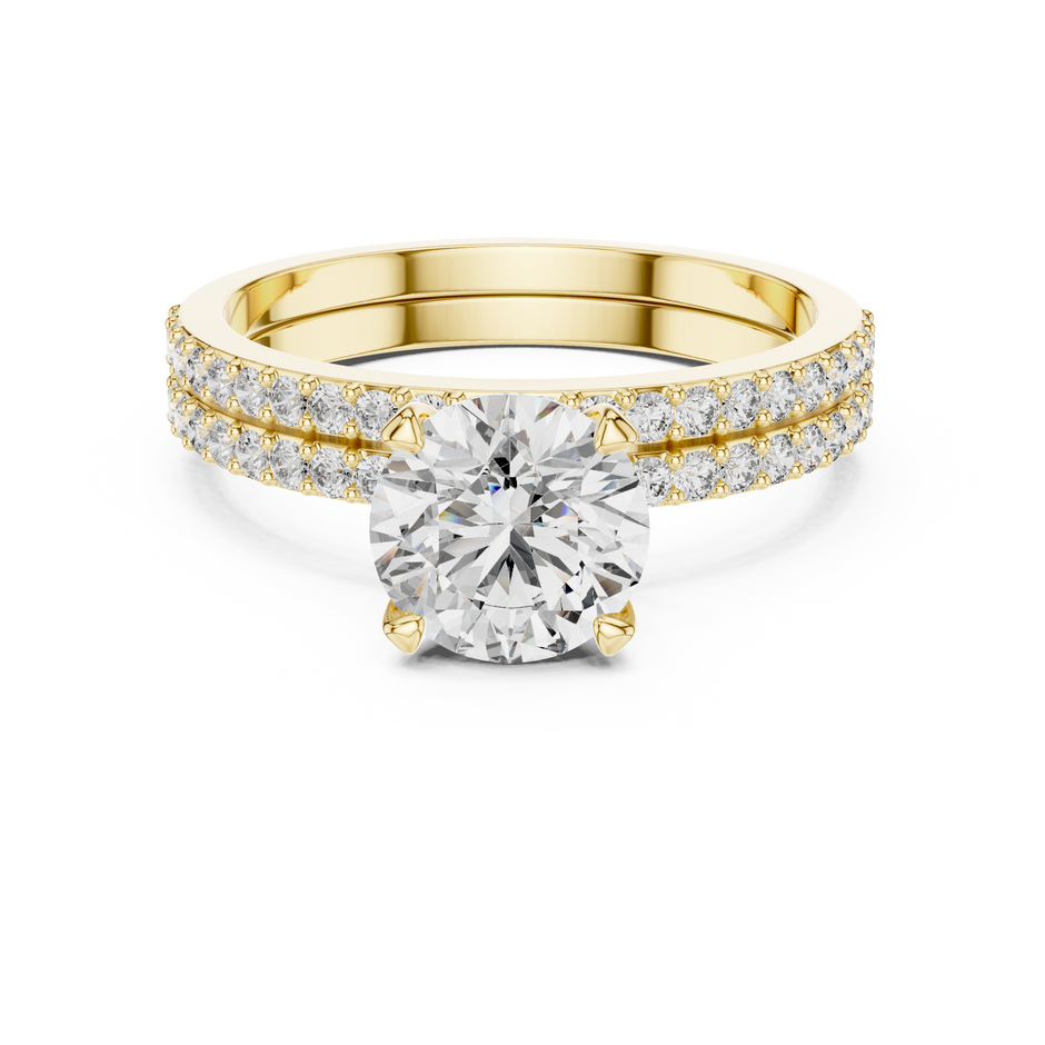 1.5ct Round Cut Lab-Grown Diamond Solitaire and Double-Row Pavé Bridal Set