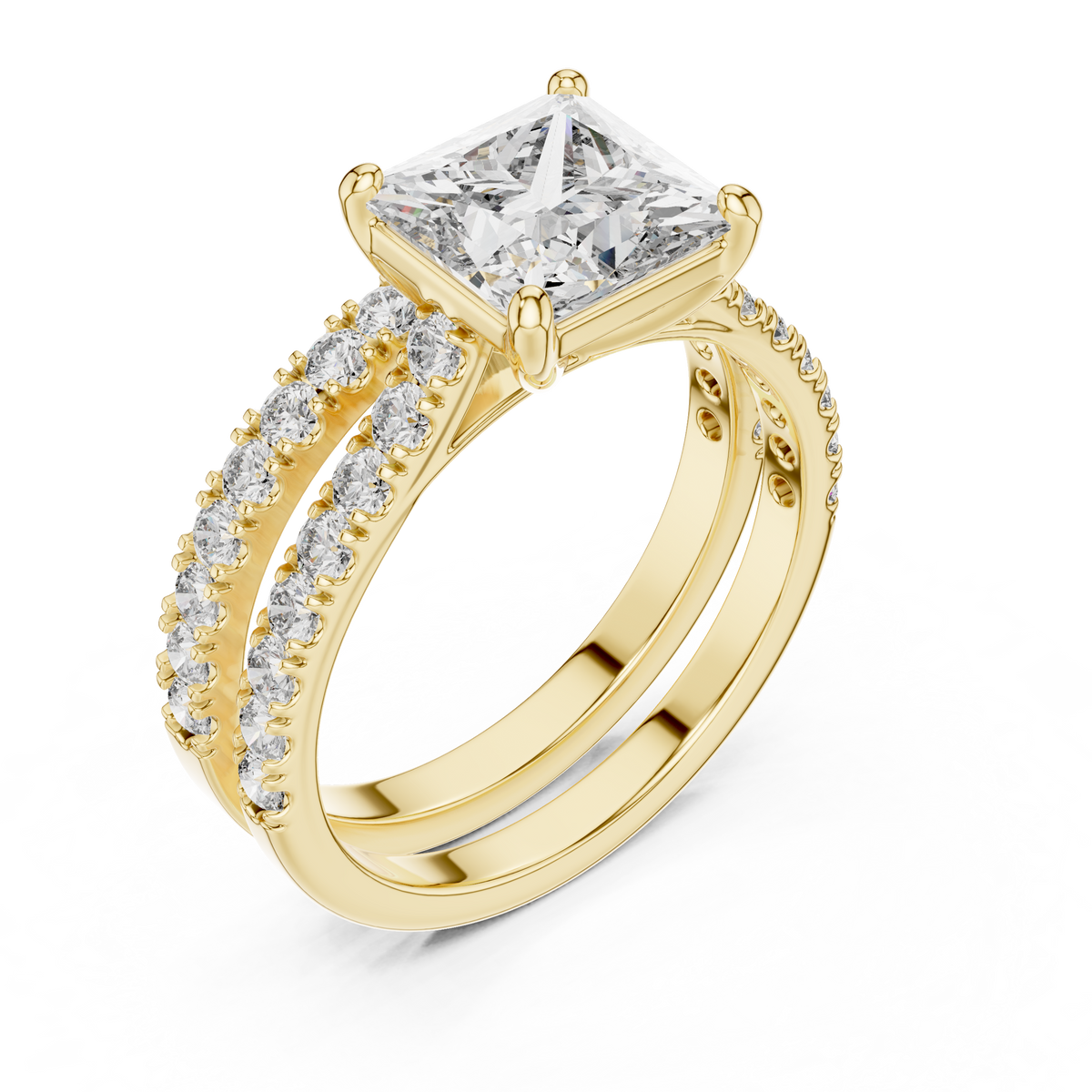 1.60ct Princess Cut Lab-Grown Diamond Engagement Ring and Matching Band Bridal Set