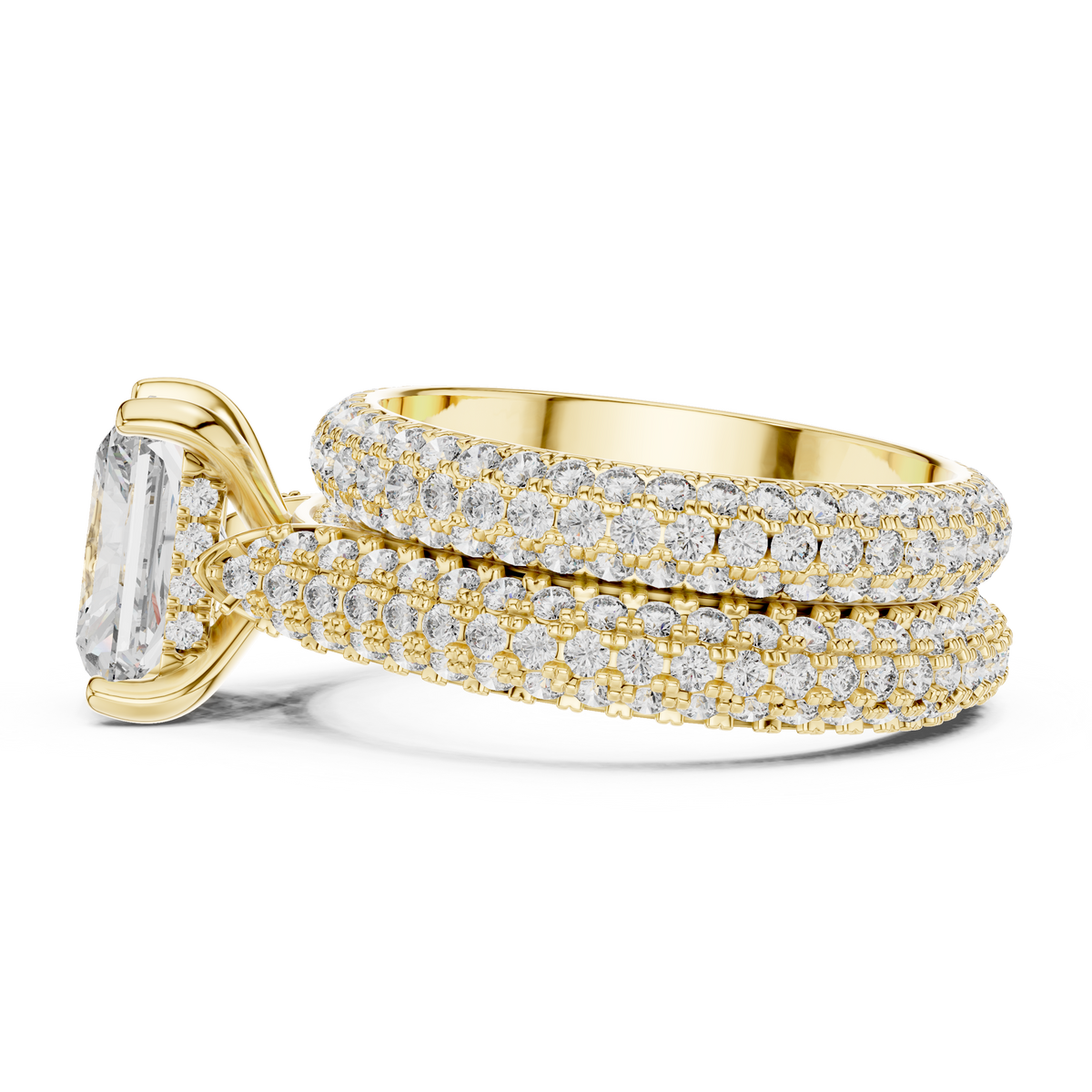 2.5ct Radiant Cut Lab-Grown Diamond Multi-Row Pavé Bridal Set