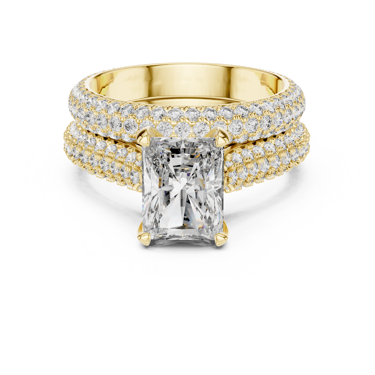 2.5ct Radiant Cut Lab-Grown Diamond Multi-Row Pavé Bridal Set