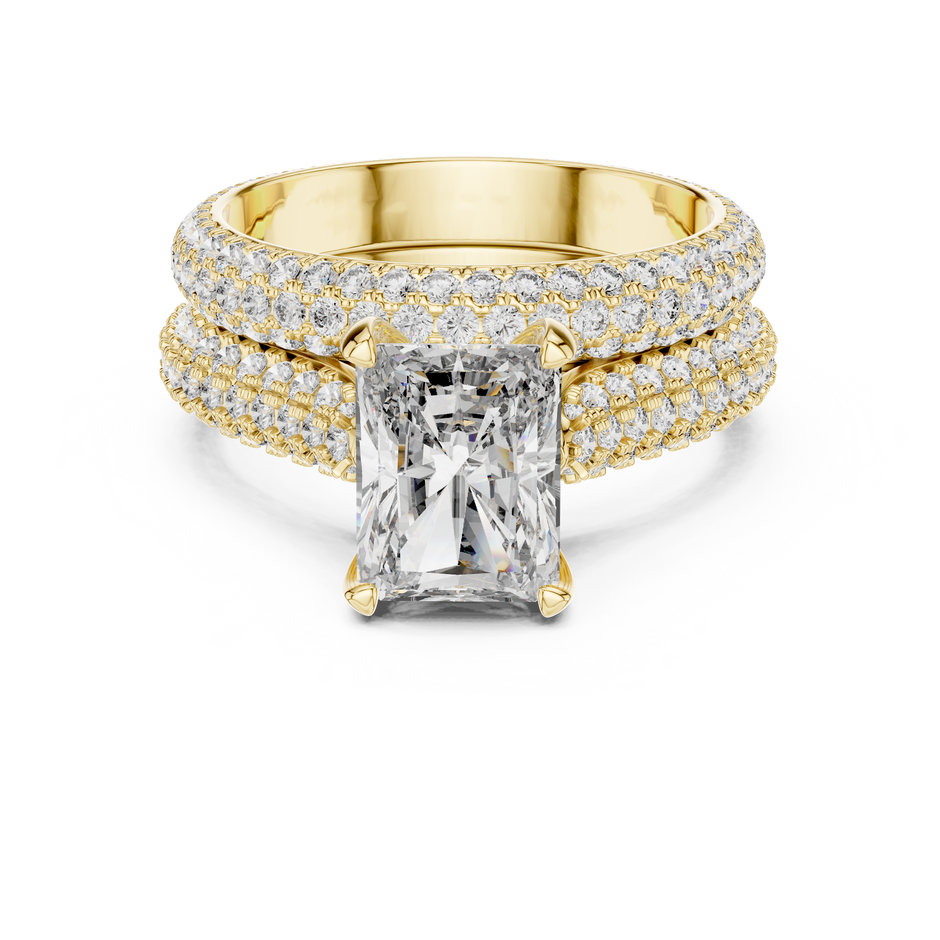 2.5ct Radiant Cut Lab-Grown Diamond Multi-Row Pavé Bridal Set
