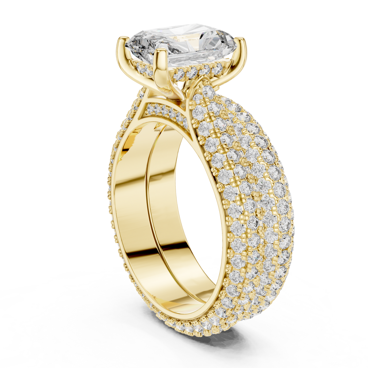 2.5ct Radiant Cut Lab-Grown Diamond Multi-Row Pavé Bridal Set