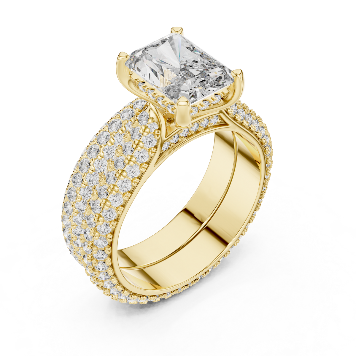 2.5ct Radiant Cut Lab-Grown Diamond Multi-Row Pavé Bridal Set