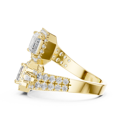 Emerald-Cut Toi et Moi Lab-Grown Diamond Halo Wrap Ring