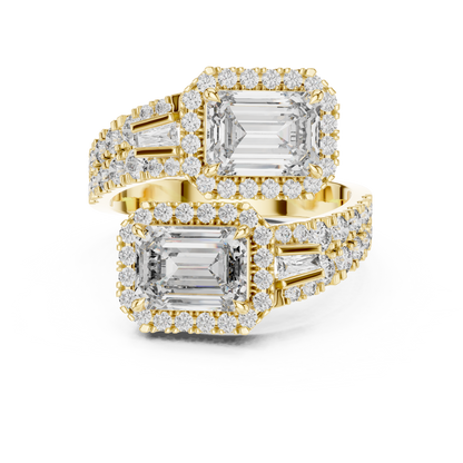 Emerald-Cut Toi et Moi Lab-Grown Diamond Halo Wrap Ring