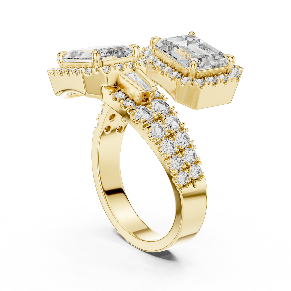 Emerald-Cut Toi et Moi Lab-Grown Diamond Halo Wrap Ring