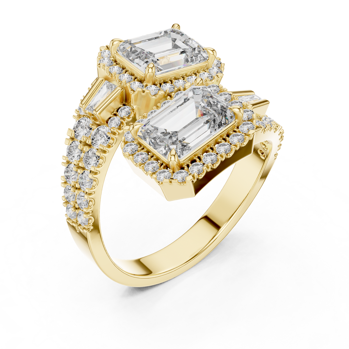 Emerald-Cut Toi et Moi Lab-Grown Diamond Halo Wrap Ring