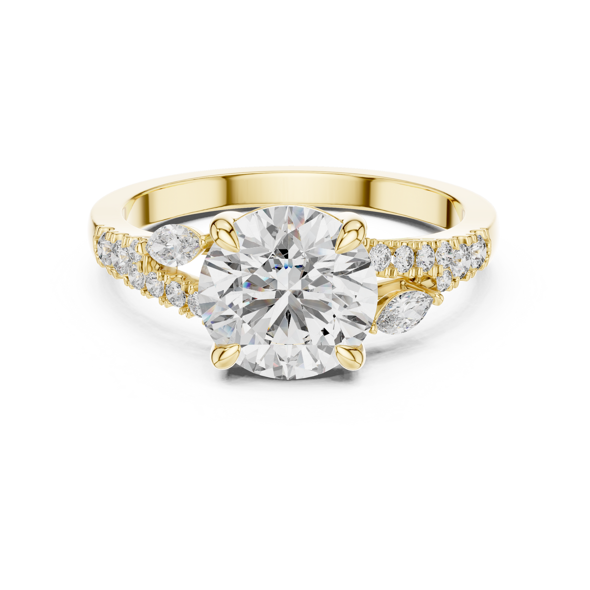 2ct Round Cut Lab-Grown Diamond Solitaire Engagement Ring with Marquise Accents
