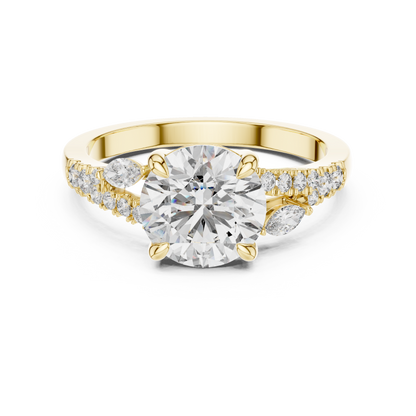 2ct Round Cut Lab-Grown Diamond Solitaire Engagement Ring with Marquise Accents
