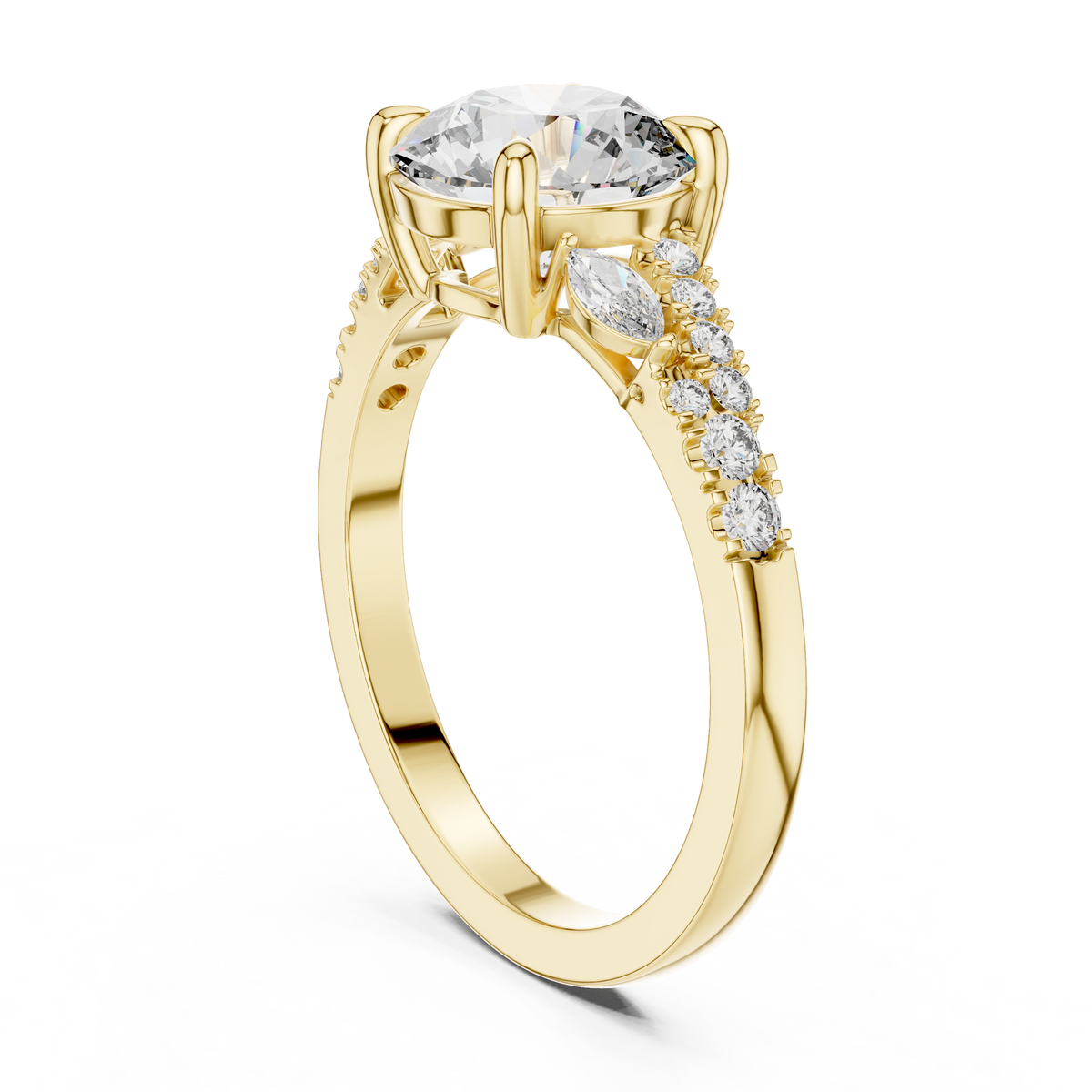 2ct Round Cut Lab-Grown Diamond Solitaire Engagement Ring with Marquise Accents