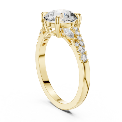 2ct Round Cut Lab-Grown Diamond Solitaire Engagement Ring with Marquise Accents