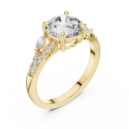 2ct Round Cut Lab-Grown Diamond Solitaire Engagement Ring with Marquise Accents
