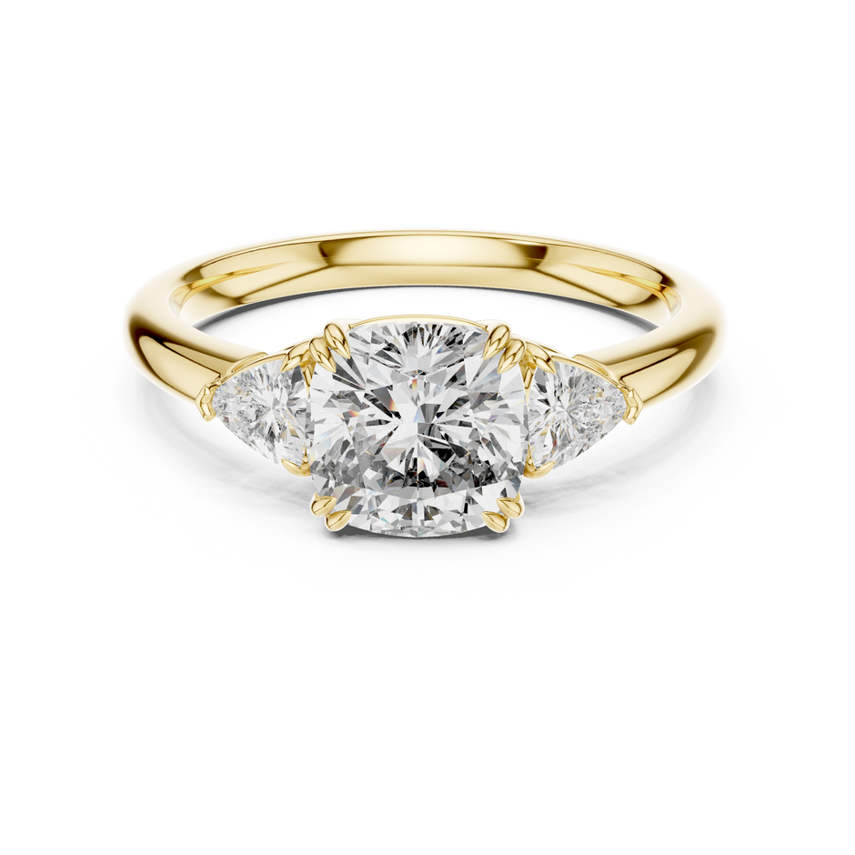 Cushion and Trillion Cut Three-Stone Lab-Grown Diamond Engagement Ring