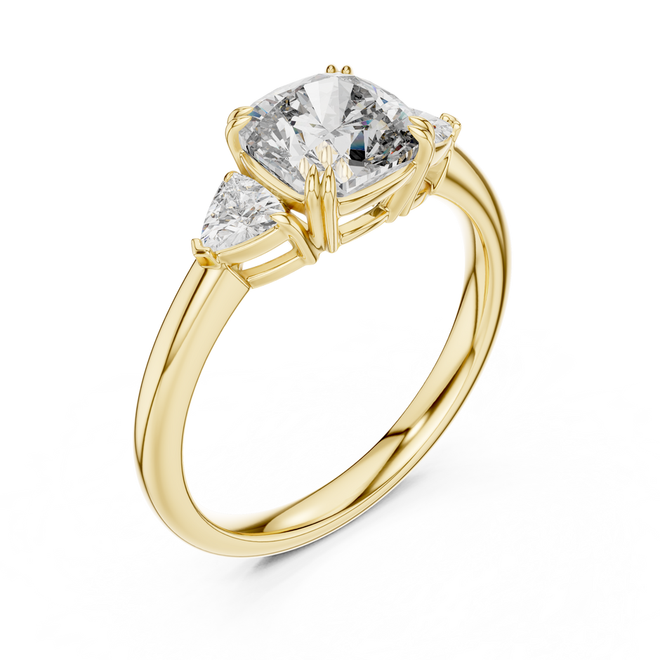 Cushion and Trillion Cut Three-Stone Lab-Grown Diamond Engagement Ring