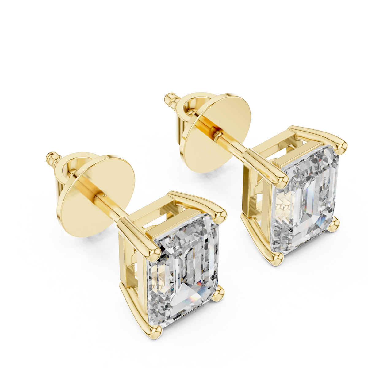 1.25ct Each Emerald Cut Lab Grown Diamond Solitaire Stud Earrings